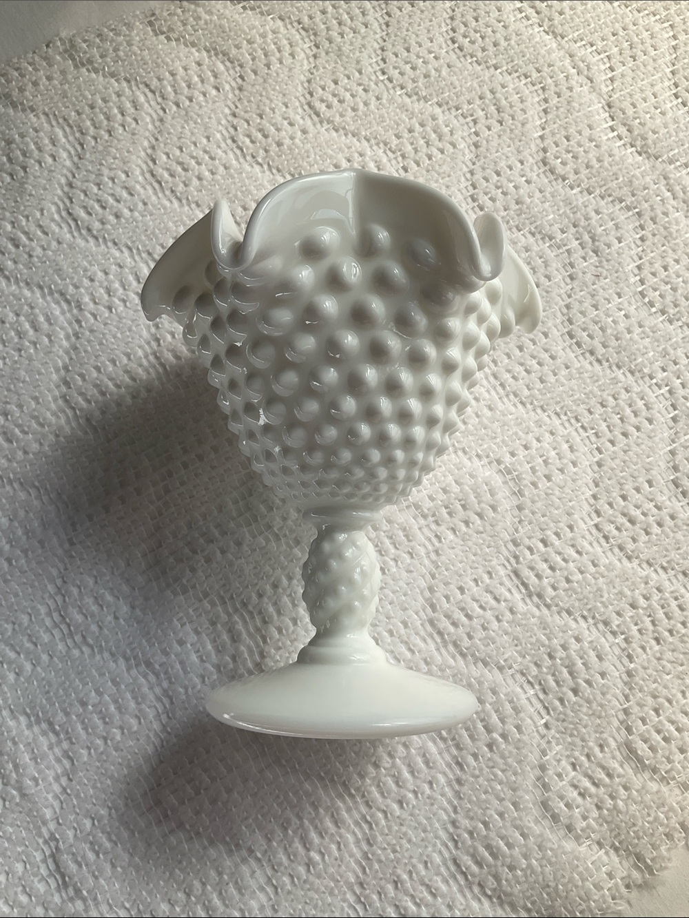 White Hobnail Milk Glass Compote Vase